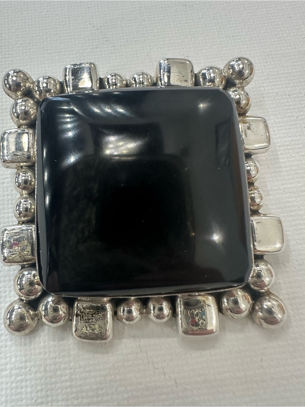 Vintage Sterling Silver and Black Onyx Convertible Statement Brooch and pendant
